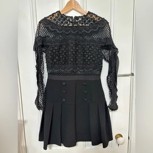 Self-Portrait Black Bellis Lace and Crepe Ruffled Mini Dress - Picture 7 of 10